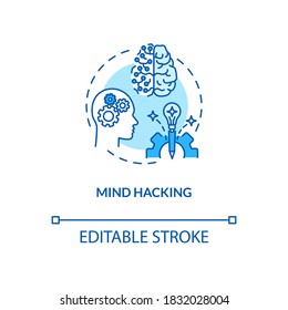 Mind Hacking Concept Icon. Brain Training, Biohacking Idea Thin Line Illustration. Cognitive Functions Enhancement, Mental Self Improvement. Vector Isolated Outline RGB Color Drawing. Editable Stroke