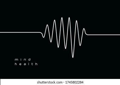 Mind Health Logo. Meditation Soundtrack Emblem. Relaxing Music Icon. Anxiety Tracking. Heart Rate And Pulse Monitor. Mental Healthcare Sign. Isolated Medical Cardiogram Waveform Vector Illustration 