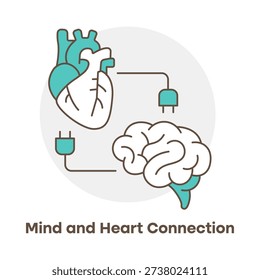 Mind and Heart Connection Outline Icon – Emotional Intelligence Line Vector