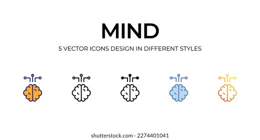 diseño de iconos de mente en estilo Cinco con estilo de salto editable. Línea, Sólido, Línea plana, Color de tono Duo y Línea de degradado de color. Adecuado para diseño de páginas Web, aplicaciones móviles, UI, UX y GUI.