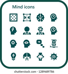  mind icon set. 16 filled mind icons. Simple modern icons about  - Chess board, Reflect, Brain, Mind, Psychologist, Psychology, Thinking, Wisdom, Creativity, Brainstorming, Manipulator