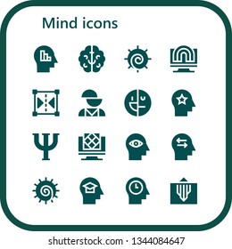 mind icon set. 16 filled mind icons.  Simple modern icons about  - Mind, Brain, Chakra, Creativity, Reflect, Mental disorder, Psi, Artificial intelligence