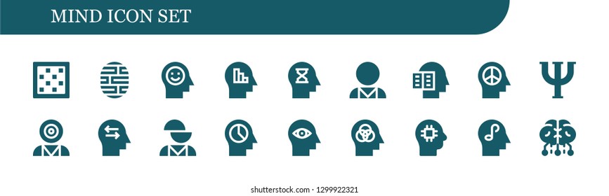  mind icon set. 18 filled mind icons.  Simple modern icons about  - Chess board, Brain, Mind, Psychologist, Intellectual, Psi, control, Mental disorder