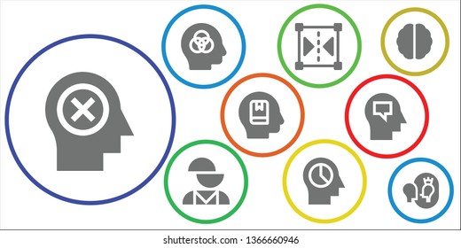 mind icon set. 9 filled mind icons.  Simple modern icons about  - Mind, Intelligence, Reflect, Mental disorder, Memorize, Brain, Esteem