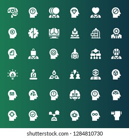 mind icon set. Collection of 36 filled mind icons included Design skills, Mind, Head, Mindfulness, Artificial intelligence, Think, Brainstorming, Chakra, Buddha, Creativity, Psychologist
