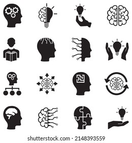 Mind Icons. Black Flat Design. Vector Illustration.