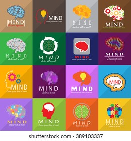 Mind Icons Set - Isolated On Mosaic Background - Vector Illustration, Graphic Design. For Web, Websites, Print, App, Presentation Templates, Mobile Applications And Promotional Materials. Logotype Set