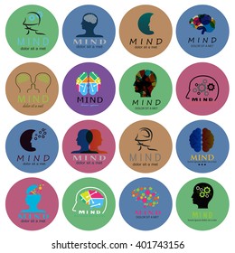 Mind Icons Set - Isolated On Mosaic Background - Vector Illustration, Graphic Design. Different Logotype