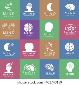 Mind Icons Set - Isolated On Mosaic Background - Vector Illustration, Graphic Design. Different Logotype