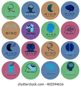 Mind Icons Set - Isolated On Circle Background - Vector Illustration, Graphic Design. Different Logotype 
