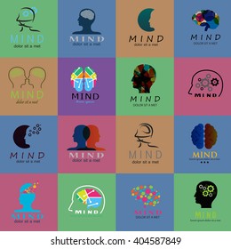 Mind Icons Set - Isolated On Mosaic Background - Vector Illustration, Graphic Design. Different Logotype 
