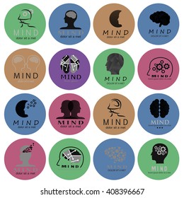 Mind Icons Set - Isolated On Mosaic Background - Vector Illustration, Graphic Design. 