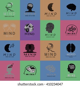 Mind Icons Set - Isolated On Mosaic Background - Vector Illustration, Graphic Design. Different Logotype