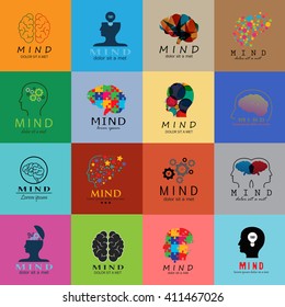 Mind Icons Set - Isolated On Mosaic Background - Vector Illustration, Graphic Design. Different Logotype