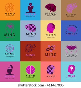 Mind Icons Set - Isolated On Mosaic Background - Vector Illustration, Graphic Design. Different Logotype