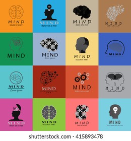 Mind Icons Set - Isolated On Mosaic Background - Vector Illustration, Graphic Design. For Web, Websites, Print, Presentation Templates, Mobile Applications And Promotional Materials