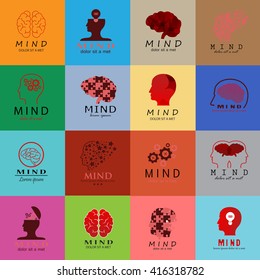 Mind Icons Set - Isolated On Mosaic Background - Vector Illustration, Graphic Design. For Web, Websites, Print, Presentation Templates, Mobile Applications And Promotional Materials