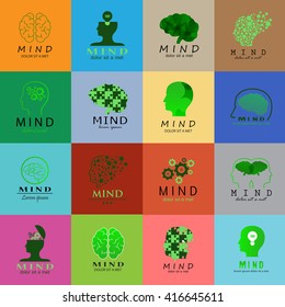 Mind Icons Set - Isolated On Mosaic Background - Vector Illustration, Graphic Design. For Web, Websites, Print, Presentation Templates, Mobile Applications And Promotional Materials
