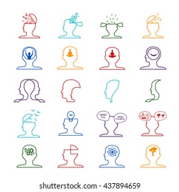 Mind Icons Set - Isolated On White Background - Vector Illustration, Graphic Design. For Web, Websites, Print, Presentation Templates, Mobile Applications And Promotional Materials