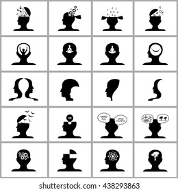 Mind Icons Set - Isolated On White Background - Vector Illustration, Graphic Design. For Web, Websites, Print, Presentation Templates, Mobile Applications And Promotional Materials