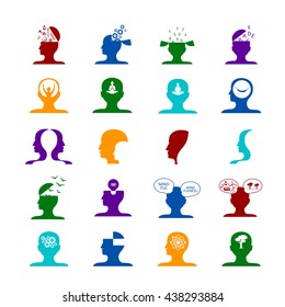 Mind Icons Set - Isolated On White Background - Vector Illustration, Graphic Design. For Web, Websites, Print, Presentation Templates, Mobile Applications And Promotional Materials