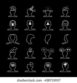 Mind Icons Set - Isolated On Black Background - Vector Illustration, Graphic Design. For Web, Websites, Print, Presentation Templates, Mobile Applications And Promotional Materials