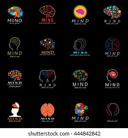 Mind Icons Set - Isolated On Black Background - Vector Illustration, Graphic Design. For Web, Websites, Print, Presentation Templates, Mobile Applications And Promotional Materials 