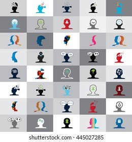 Mind Icons Set - Isolated On Background - Vector Illustration, Graphic Design. For Web, Websites, Presentation Templates, Mobile Applications And Promotional Materials. Silhouette, Thin Line 