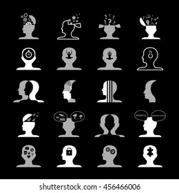 Mind Icons Set - Isolated On Black Background - Vector Illustration, Graphic Design. For Web, Websites, Print, Presentation Templates, Mobile Applications And Promotional Materials