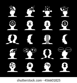 Mind Icons Set - Isolated On Black Background - Vector Illustration, Graphic Design. For Web, Websites, Print, Presentation Templates, Mobile Applications And Promotional Materials