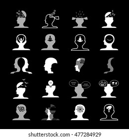 Mind Icons Set - Isolated On Black Background - Vector Illustration, Graphic Design. For Web, Websites, Print, Presentation Templates, Mobile Applications And Promotional Materials