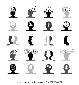 Mind Icons Set - Isolated On White Background - Vector Illustration, Graphic Design. For Web, Websites, Print, Presentation Templates, Mobile Applications And Promotional Materials