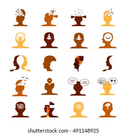 Mind Icons Set - Isolated On White Background - Vector Illustration, Graphic Design. For Web, Websites, Print, Presentation Templates, Mobile Applications And Promotional Materials