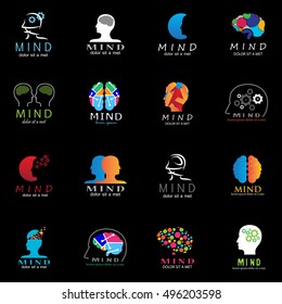 Mind Icons Set - Isolated On Black Background - Vector Illustration, Graphic Design. For Web, Websites, Print, Presentation Templates, Mobile Applications And Promotional Materials