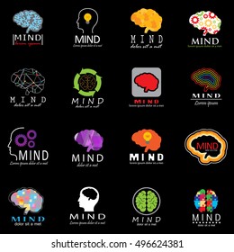 Mind Icons Set - Isolated On Black Background - Vector Illustration, Graphic Design. For Web, Websites, Print, Presentation Templates, Mobile Applications And Promotional Materials 