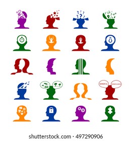Mind Icons Set - Isolated On White Background - Vector Illustration, Graphic Design. For Web, Websites, Print, Presentation Templates, Mobile Applications And Promotional Materials