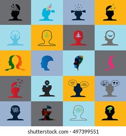 Mind Icons Set - Isolated On Mosaic Background - Vector Illustration