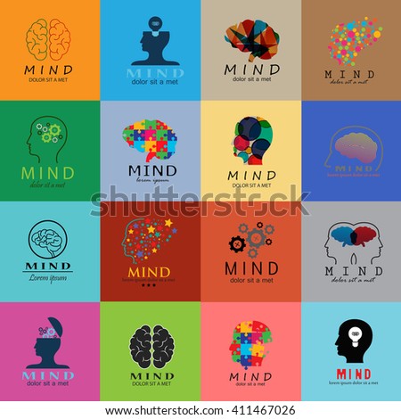Mind Icons Set - Isolated On Mosaic Background - Vector Illustration, Graphic Design. Different Logotype