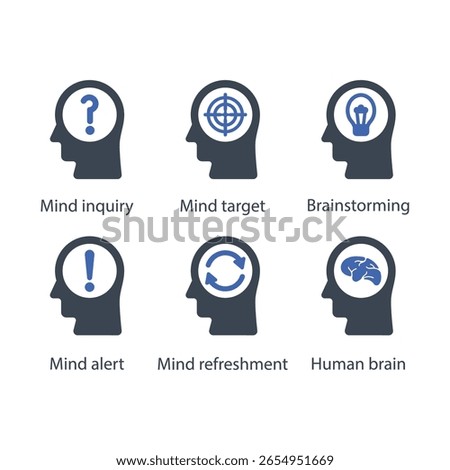 Mind inquiry, target, Brainstorming, alert, refreshment, Human brain, icon