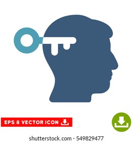 Mind Key EPS vector pictogram. Illustration style is flat iconic bicolor cyan and blue symbol on white background.