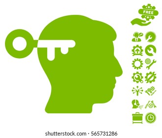 Mind Key icon with bonus settings design elements. Vector illustration style is flat iconic eco green symbols on white background.