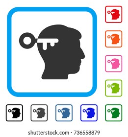 Mind Key icon. Flat grey iconic symbol inside a light blue rounded rectangle. Black, gray, green, blue, red, orange color variants of Mind Key vector. Designed for web and application user interface.
