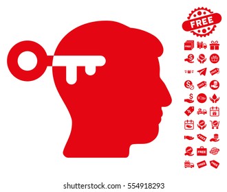 Mind Key pictograph with free bonus pictograms. Vector illustration style is flat iconic symbols, red color, white background.