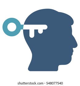 Mind Key vector icon. Style is flat graphic bicolor symbol, cyan and blue colors, white background.