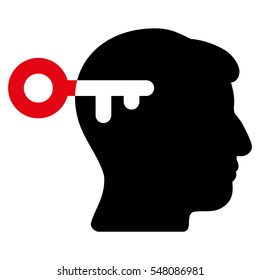 Mind Key vector pictogram. Style is flat graphic bicolor symbol, intensive red and black colors, white background.