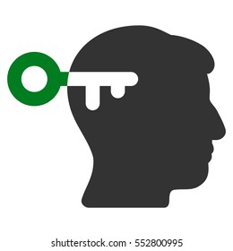 Mind Key vector pictogram. Style is flat graphic bicolor symbol, green and gray colors, white background.