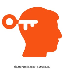 Mind Key vector pictogram. Style is flat graphic symbol, orange color, white background.