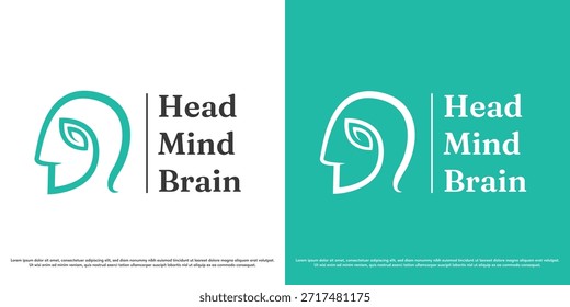Mind leaf logo design illustration vector icon. Brain silhouette mind nature health. Fresh icon symbol for counseling clinic.