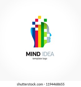 Mind logo stripes coloful and face. Brain idea theme