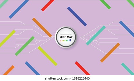 Mind map button in center of pink background. Straight lines and intersections in the background. with various colored lines decorated alternately. 